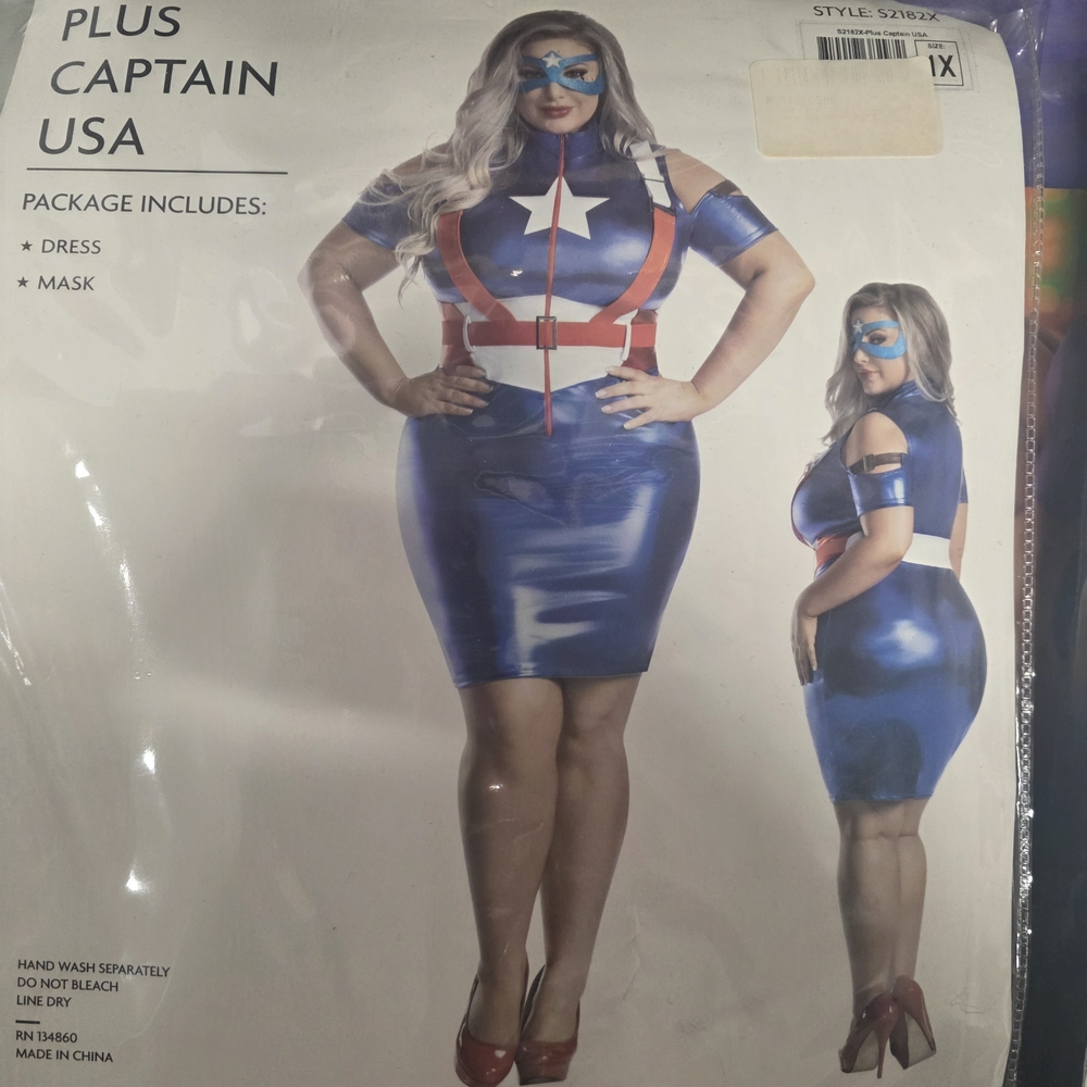 Plus Size Captain USA Costume - Blue and Red